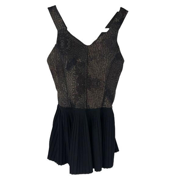 LULULEMON Tank Peplum City Tank Golden Goddess Brown Black Pleated Shelf Bra 4 - Picture 1 of 7